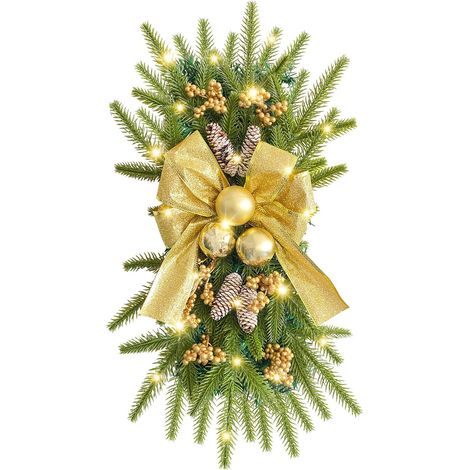 Guirlande De Noël Sans Fil - Couronne Lumineuse À LED Pour Porte D'Entrée Mur Fenêtre Escalier Intérieur Extérieur - 60 cm - 1 Pièce (1/5)