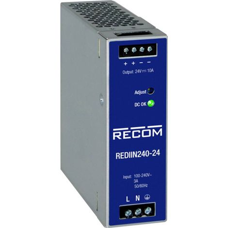 RECOM REDIIN240-24 Alimentatore per guida DIN 24 V 10 A 240 W Num. uscite:1 x Contenuto 1 pz.