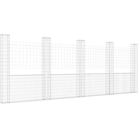 U-shape Gabion Basket with 5 Posts Iron 500x20x200 cm vidaXL
