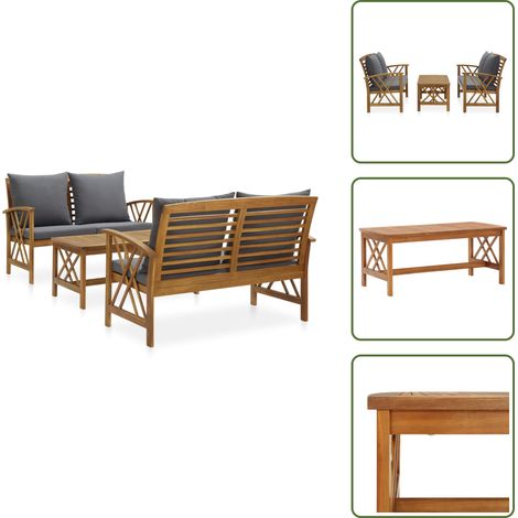 Mesa de centro - vidaXL Muebles de jardín 3 piezas con cojines madera maciza de acacia - Cojines de madera