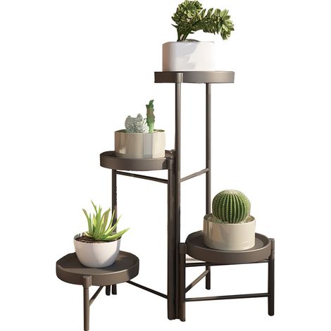 Support Plantes Intérieur Étagère 4 Niveaux Porte Plante Intérieur et Porte Plante Extérieur, Étagère Plante en Métal Noir pour Petites Plantes, Supports de Pots de Fleurs pour Salon (1/4)