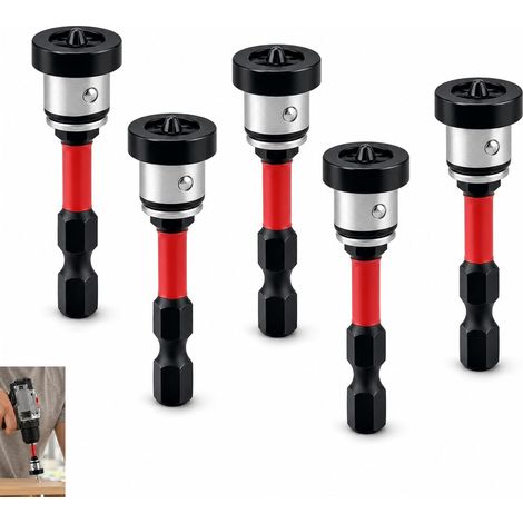 5 Pièces Embouts PH2 Magnétiques 1/4" pour Placo avec Butée de Profondeur, 50 mm, Embout Tournevis à Positionnement pour Plaques de Plâtre, Cloisons Sèches, Panneaux de Bois, Visseuse et Bricolage (1/5)