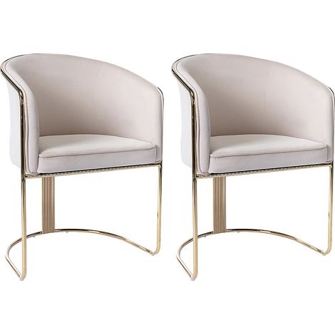 Lot de 2 chaises avec accoudoirs en velours et métal - Crème et doré - JOSETHE (1/5)
