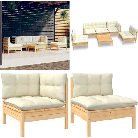 6-tlg. Garten-Lounge-Set mit Creme Kissen Massivholz Kiefer - Garten Lounge Set - Esszimmergarnitur - Outdoor Möbel - Gartenmöbel - Rattan Sessel - Home & Living (1/5)