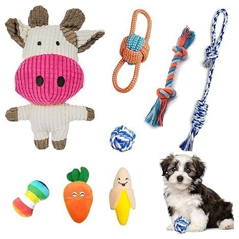 Lot de 8 Jouets pour Chiens Jouets pour Chiot avec Peluche Corde Balle et Sifflet Jouet à Mâcher et Jeux Interactifs pour Petit Chien et Chiot (1/5)