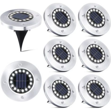 16 LED Lampe Solaire Extérieur-8 Pièces Spot Solaire Jardin Etanche Lampadaire pour Passerelle Chemin Terrasse Cour Souterraine Encastrer Pelouse-