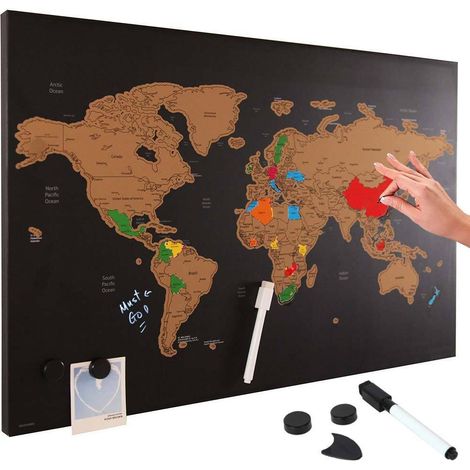 Lavagna Magnetica Mappamondo da Grattare Mappa del Mondo 60x40 Nero + Pennarello (1/5)