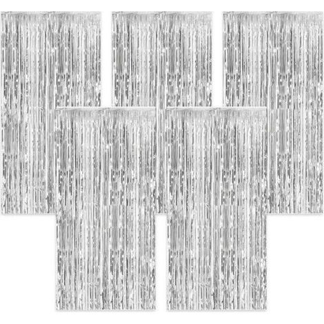 5pc Argent Rideau Anniversaire Rideau Fete Métallique Brillant Rideau Frange Aluminium 1mx2m Décoration pour Mariage Fête Remise (1/5)