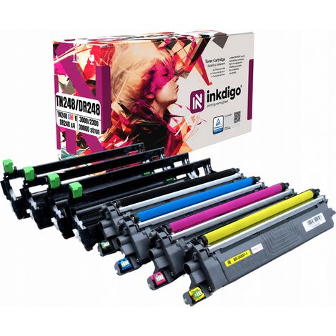 Tamburo Inkdigo + toner DR248 TN248 compatibile con Brother DCP-L3515CDW, certificato TÜV. (1/5)