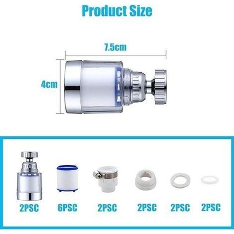 Set mit 2 Wasserhahnfiltern, Anti-Kalk-Wasserhahnfilter, mit 8 PP-Baumwollfilterelementen und Universaladapter für Spüle, Küche und Bad (1/4)