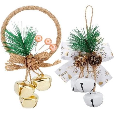 HONORNIC - Cloche de Noël - Décoration de couronne de Noël - Or et Blanc - Lot de 2 (1/4)