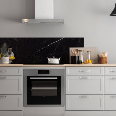 Lupia Pannello Paraschizzi Schienale Cucina con decorazione stampata, MARMO DARK, in Alluminio composito, Facile da applicare, Lavabile Ignifugo Resistente all'Acqua 180xH62,5 cm