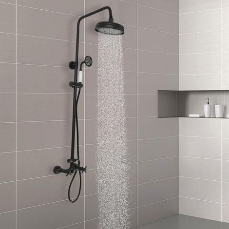 Duschset, Regendusche Wandhalterung Brausegarnitur, Vintage Duschamaturenset Messing Duschzubehör Regen Duschanlage, Duschsystem mit Brausekopf, Handbrause für Badezimmer, Schwarz