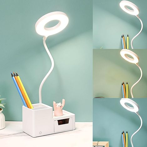 Kinder-Schreibtischlampe, LED-Schreibtischlampe, mit Handyhalterung, Leselampe mit einstellbarem Licht und Berührungssensor zum Lernen und Lesen