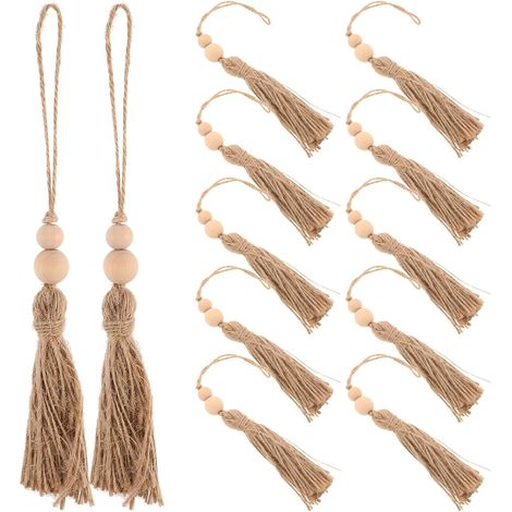 Lot de 12 Pampilles en Jute Perles en Bois, Ornements Suspendus pour Décoration de Placard et Projets Créatifs (1/5)