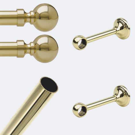 Kit de tringle à rideaux Laiton Poli Verni 150cm Diam.20mm Embout Contemporain - Fixation Mur - Boulet (1/5)
