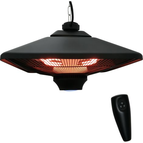 Estufa Colgante de Techo tipo Calefactor para Terraza Radiante Halógeno con Control Remoto Luz LED para Interior y Exterior 1000/2000W 43x43x25cm (1/5)