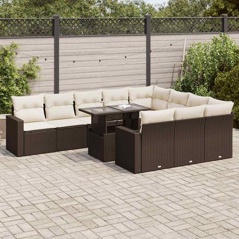 Maison Exclusive - Set Divani da Giardino 11 pz con Cuscini Polyrattan Marrone (1/5)