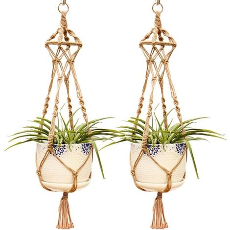 Macramé Suspension Plante Corde, Corde de Coton Pot Suspendu Plante Porte Décoration du Jardin Intérieur Extérieur，2pcs (1/2)