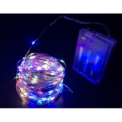 Stringa Led A Batteria Filo Rame Con 100 Luci RGB Multicolori 10 Metri IP67 4,5V Decorazione Natale