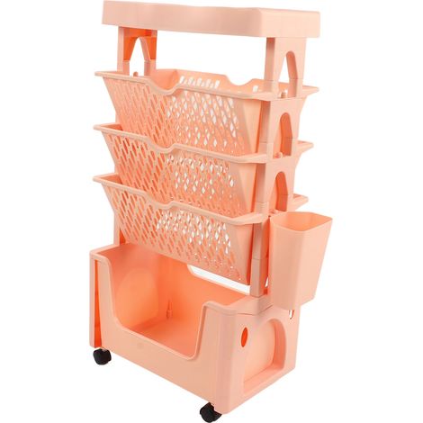 Étagère à livres mobile 5 niveaux grande capacité, rouleaux renforcés, bibliothèque polyvalente pour chambre, salon, maison, école, rose (1/5)