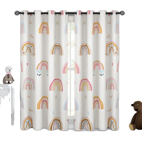 Cortinas con diseño de arcoíris, oscurecimiento del 95%, color beige grisáceo, 213 cm de alto, 2 paneles. (1/2)