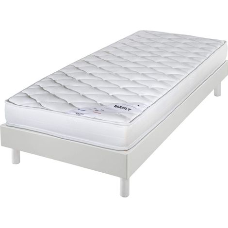 Matelas et sommier 90x190 Mousse - Marly - Soutien ferme - Sommier démonté - Blanc (1/5)