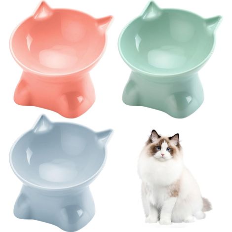 3 Gamelle surélevée pour chat, inclinaison 15°, résine robuste, anti-déversement, pour chats et chiots (1/5)