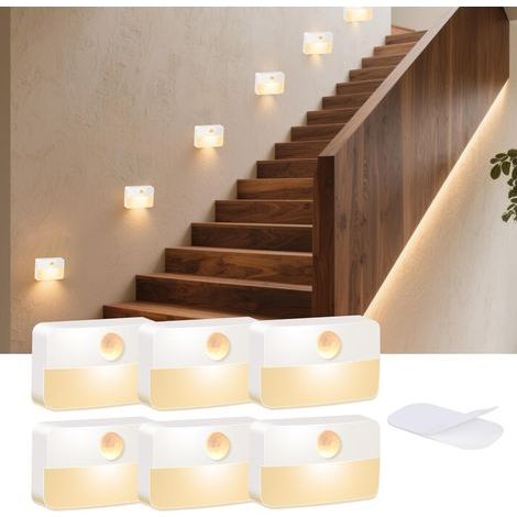 CCYKXA Bewegungsmelder-Nachtlicht für den Innenbereich: Set mit 6 batteriebetriebenen LED-Treppenleuchten (3000 K) – Bewegungsmelderleuchte für Kleiderschrank/Schrank (1/5)