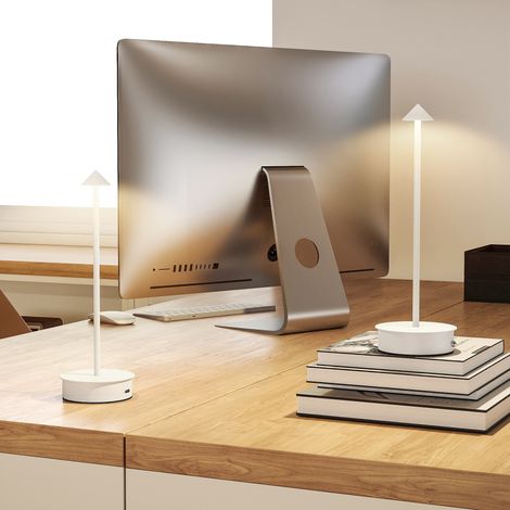 Set mit 2 wiederaufladbaren LED-Tischlampen mit USB-Anschluss, Touch-Steuerung und Dimmfunktion, Ø 10 x 30 cm, Weiß