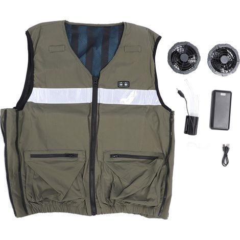 Gilet Cool 4 tailles réglables réfléchissantes multi-poches, refroidissement du vent et de l'eau, climatisation DC12V (1/5)