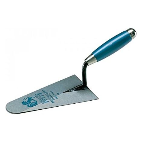 1 - Truelle Pointe Ronde - Acier Trempé C55 - Manche Bois Laqué Bleu - Maçonnerie Finitions Jointoiement - 20x4cm