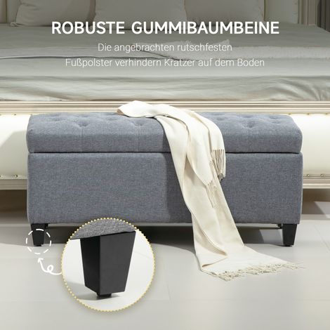 Banquette avec rangement, coussin en polyester aspect lin, bois d'hévéa, 100 x 40 x 44 cm, gris clair (1/4)