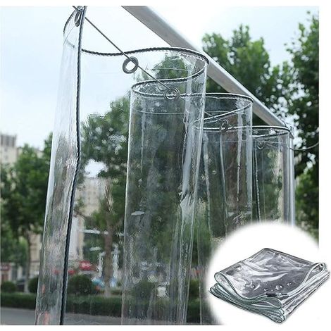 Bâche De Protection Transparente, 0,3 MM D'épaisseur Bâche Imperméable en PVC Transparent Boutonnière en Métal Antirouille Utilisé pour La Terrasse Extérieure, Distance du Trou 50cm (1/5)