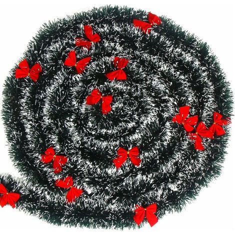 Christmas garland, 33-foot dark green Christmas garland decorations with red bow for Christmas tree decoration (1/5)