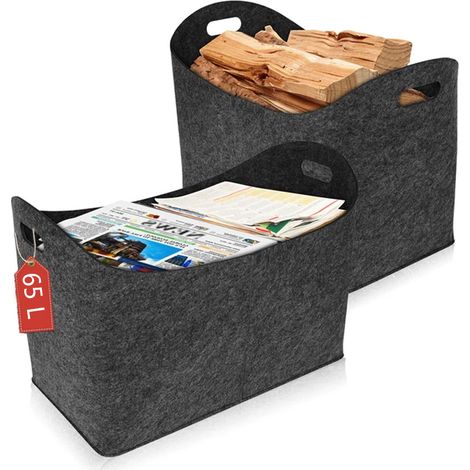 Caisse de Rangement avec Anses Panier à Pliable en Feutre Organisation du Salon pour Jouets Couvertures Journaux 55x30x40 cm 65L Bois (1/5)
