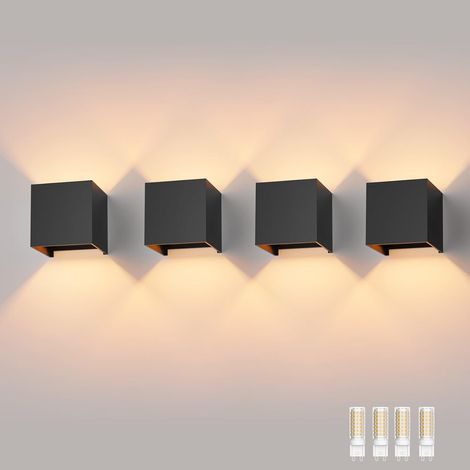 4PCS Applique Mural avec Ampoule LED G9 Remplaçable Lampe Murale Interieur/Exterieur Blanc Chaud 3000K Angle de Faisceau Réglable Appliques Murales pour Salon Chambre (Noir) (1/5)