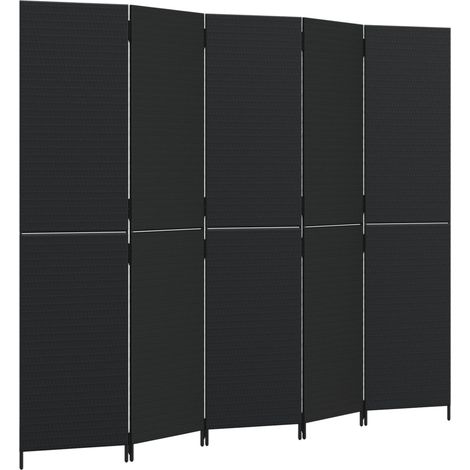 Room Divider 5 Panels Black Poly Rattan vidaXL