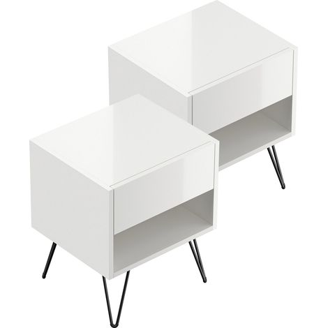2er Set Nachttisch Dion 40cm SoftClose stehend Weiß Hgl