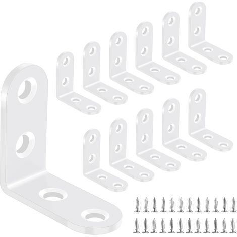 12 pièces Connecteurs d'angle 40 × 40 mm, Blanc Acier inoxydable Équerre métallique 90 degrés Forme L Équerre de meuble petite avec 48 vis pour bois (1/5)