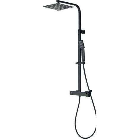 Colonna Doccia Quadrata Nero Opaco con Miscelatore Meccanico e Deviatore Integrato, Soffione 25x25 cm e Doccetta Quadrata