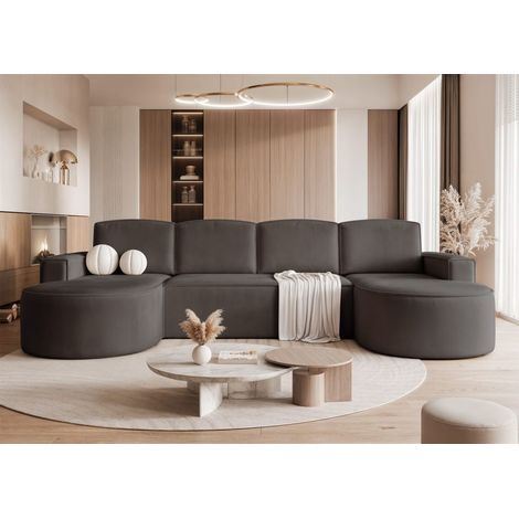 Wohnlandschaft mit Schlaffunktion Sofa ARLET in Stoff Riviera Dunkelgrau