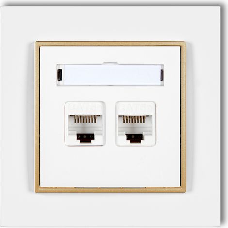 2x Internet-Steckdose mit Rahmen Karlik Mini, Farbe Weiß/Gold (1/2)