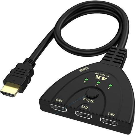 Commutateur HDMI 3 entrées 1 sortie, splitter 4K 3D, hub vidéo 3 ports pour DVD HDTV, 1080P, 30Hz (1/4)