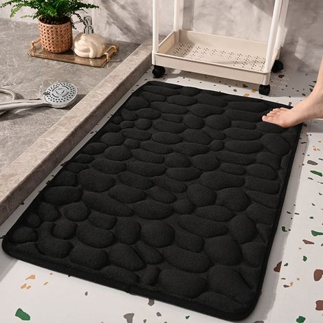 Rutschfeste Matte für Eingänge und Badezimmer, rutschfeste Memory-Schaum-Matte, geprägte Fußmatte, Schwarz, 50 x 80 cm