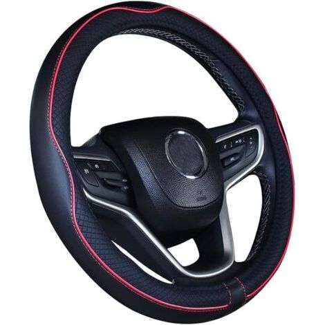 Couvre Volant de Voiture en Cuir Microfibre 15 Pouces (Noir Rouge) (1/4)
