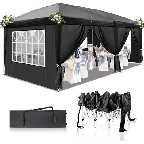 Faltpavillon 3x6m Schwarz, Wasserdicht, UV-Schutz 50+, 6 Seitenteile (1/5)
