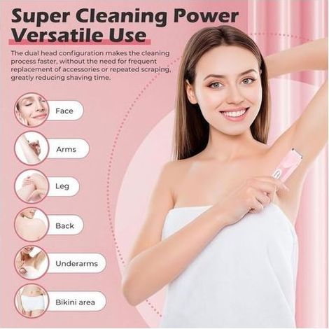 Rasoir Electrique Femme Rechargeable, Dual Head Tondeuse électrique 2 en 1, Sans douleur Tondeuse Intime pour Femme, Rasoir étanche pour Visage, Aisselles, Jambes, Utilisation Humide et Sèche (1/5)