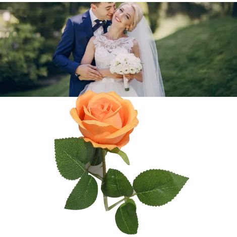 Rose artificielle en soie, ornement décoratif pour salon, rose rouge artificielle simple, faux bouquet orange (1/5)