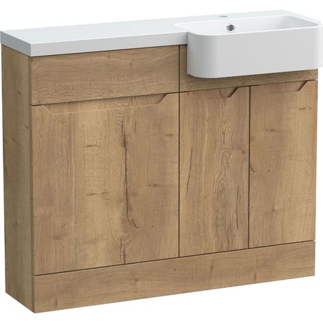 Teddesley Floor Standing Compact 2 Door Combination Vanity Basin WC Unit with Polymarble Basin, 1000mm, Right Hand, Autumn Oak